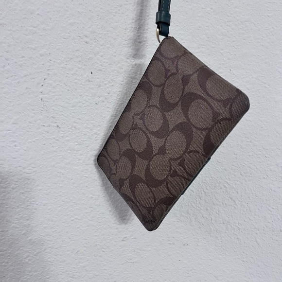 - Coach Signature Canvas Wristlet with Green Leather Trim— - Picture 6 of 13